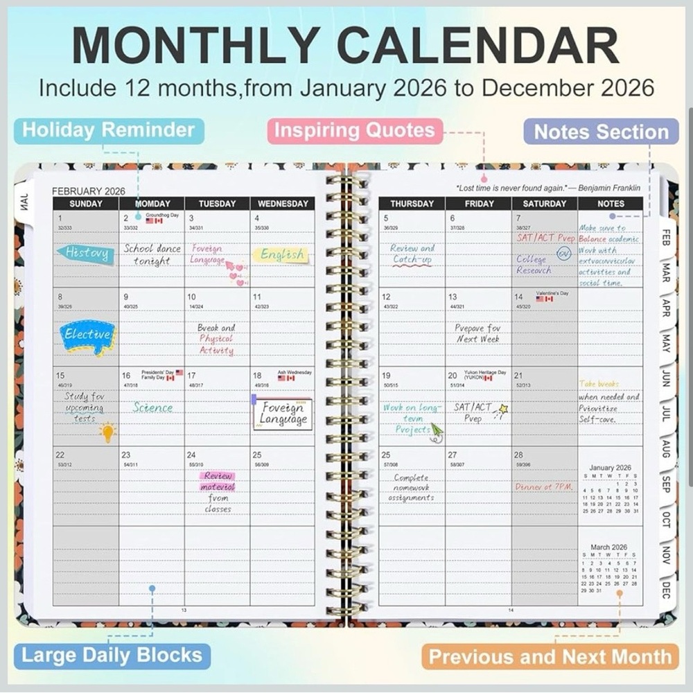 Timart 2026 Planner, January-December Weekly and Monthly (8.5" x11") - Picture 2 of 5